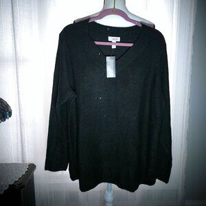 d&co NWT Long Sleeve V-Neck Black w/Sequins Sparkles Through-Out Knit Sweater XL